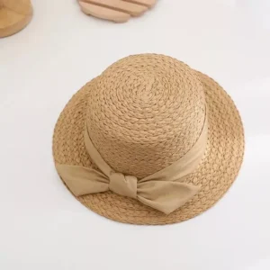 หมวกแฟชั่นทรงคัพเค้ก ทรงสวย คาดโบว์ สีน้ำตาล-ครีม