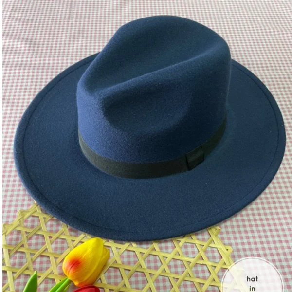 หมวกปานามา ผ้าสักหลาดใส่ได้ทั้งหญิงและชาย สีกรม