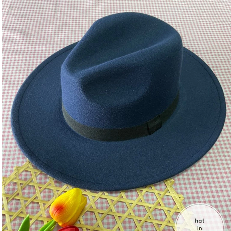 หมวกปานามา ผ้าสักหลาดใส่ได้ทั้งหญิงและชาย สีกรม